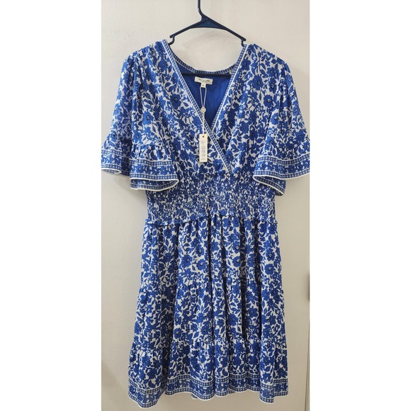 Max Studio Dresses & Skirts - Max Studio London Blue Floral Smocked Waist Tiered Midi Dress 4910Y52 XL NEW